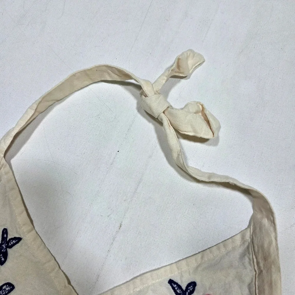 Anthropologie Floral Embroidered Halter Apron Womens OS White Boho Lace Trim NEW
